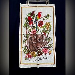 Vintage Australia Birds & Animals Linen Tea Towel KOALA New Old Stock Large NOS